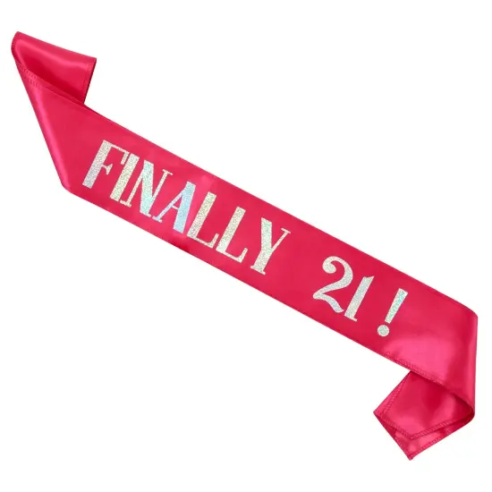 21st Birthday Sash and Crown Set for Her, Finally 21 Hot Pink Reflective Sash, Rhinestone Tiara {6}