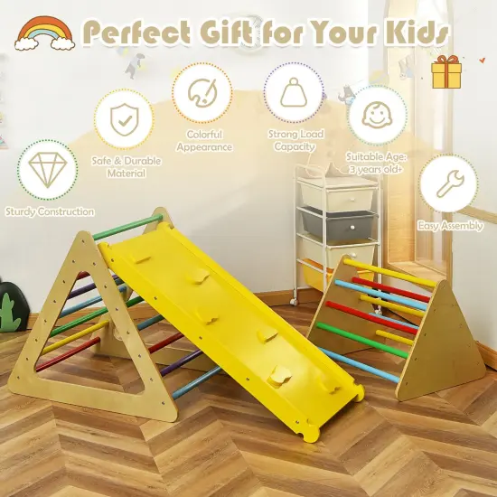 Pine and Birch Wood 3-in-1 Kids Climbing Set with Ramp, Ladders and Storage {6}