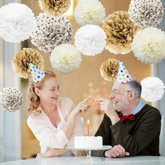 Tissue Paper Pompoms Ceiling Decors Paper Flower 22 Pcs Khaki ,Beige, White Paper Flower Ball for Birthday Bachelorette Wedding Baby Shower Gender Reveal Bridal Shower Party Decoration {2}