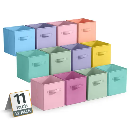 Sorbus 12 Pack Storage Bins - 11" Sturdy Collapsible Fabric Storage Cubes with Handle Multicolored pastel {1}