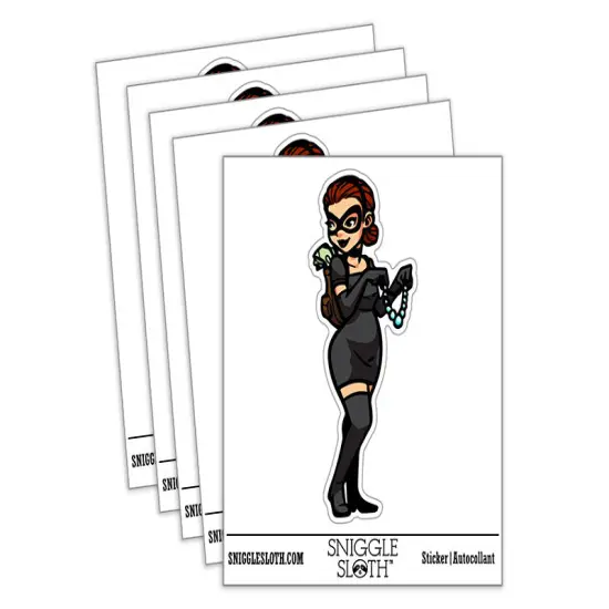 Water Bottle Sticker Set Cat Burglar Thief Woman Stealing Necklace Cute Waterproof Vinyl Stickers Pack Decal, Skateboard, Laptop, Car, Window, Bumper - 5 Pack {2}