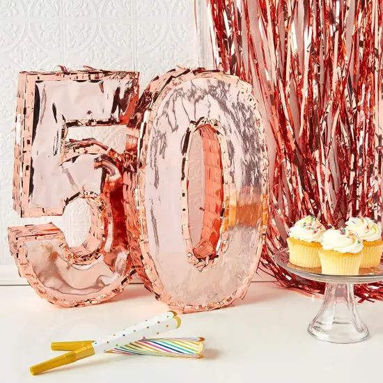 Rose Gold Pinata for Birthday Party, Number 0 (Small) {3}