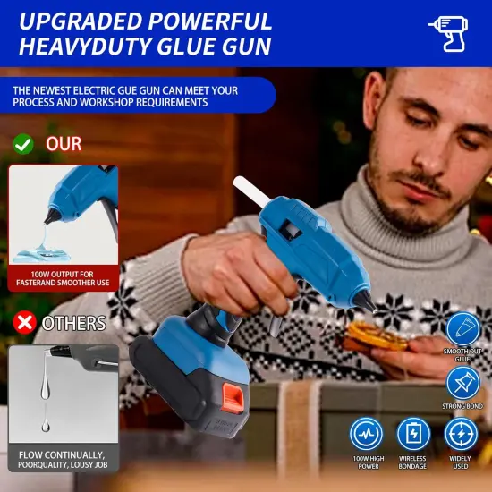 60W cordless hot glue gun, powered by a 20V battery, comes with 30 full-size glue sticks, anti drip, fast heating, perfect for DIY crafts, maintenance, and home projects (including batteries) {5}