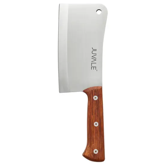 Meat Cleaver Bone Chopper for Chef, Meat Cutting - Heavy Duty Butcher Knife with Wooden Handle for Kitchen (8 Inch) Silver {7}