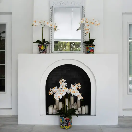 Nearly Natural Triple Orchid Artificial Floral Arrangement with Mexican Talavera Planter - 27" White {6}