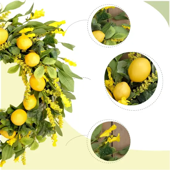 20 inch Artificial Lemon Wreath Spring Fruit Wreath with Yellow Lemon and Artificial Green Leaves for Front Door, Window and Wall Hanging Decorations, Holiday Decorations {3}