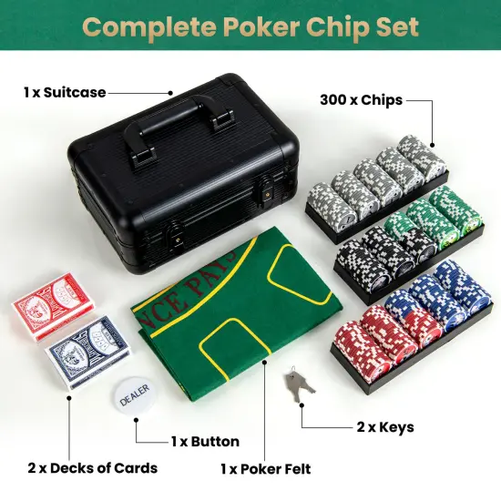 300 Poker Chip Set with Lockable Aluminum Case and Poker Felt Cards Dealer Button {6}