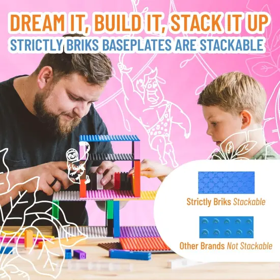 Strictly Briks Classic Big Briks Stackable Baseplates, Large Pegs for Ages 3-14, 100% Compatible with All Major Brands, Blue, 1 Piece, 13.75" x 16.25" Inches {5}