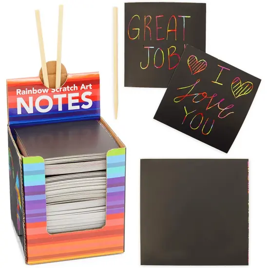 Rainbow Scratch Off Notes with 2 Wood Styluses Sticks (3.5 in, 300 Sheets) Black {1}