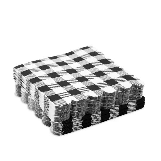 Black Plaid Scalloped Paper Napkins for Party Supplies (6.5 x 6.5 In, 100 Pack) White {6}