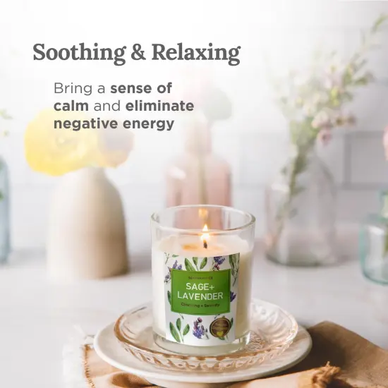 Magnificent 101 Set of 3 Long Lasting Pure Sage + Lavender Candles | 3.5 Oz Each - 42 Hour Burn | Natural, Organic Soy Wax Candle for House Energy Cleansing & Manifestation Sage Smudge Kit Incense Green {4}