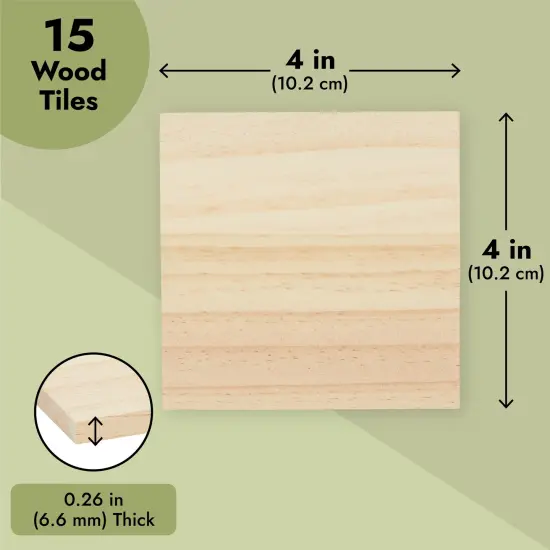 15 Pack Unfinished 4x4 Wood Squares for Crafts, Blank Wooden Tiles for Burning, Engraving, DIY Coasters Brown {3}