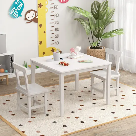 3 Pieces Wooden Children Furniture Set Including 2 Armless Chair and 1 Table White {1}