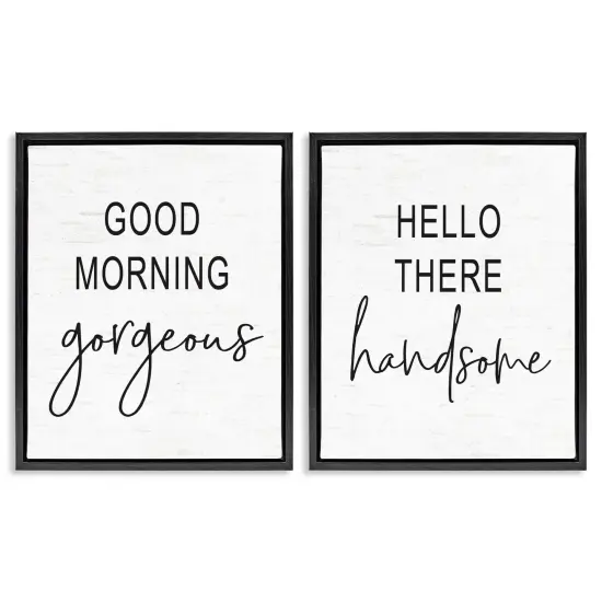 Stupell Industries Gorgeous & Handsome Romantic Greetings Framed Floater Canvas Wall Art Black Floater Frame {7}