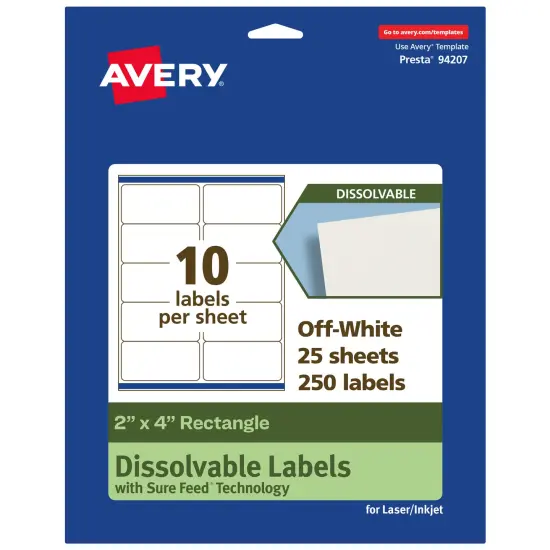 Avery Dissolvable Labels, 2" x 4" Rectangle {7}