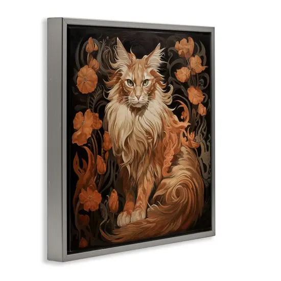 Stupell Industries Maine Coon Cat Portrait Framed Floater Canvas Wall Art Design by Steve Hunziker {3}