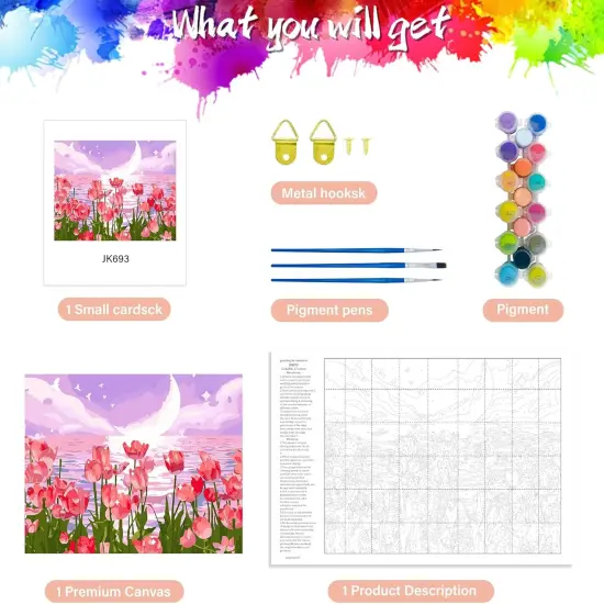 Paint by Numbers Kit for Adults, Tulip Flowers Paint by Number for Beginners, DIY Seaside Scenery Acrylic Number Painting on Canvas, Great Gifts Decor {4}