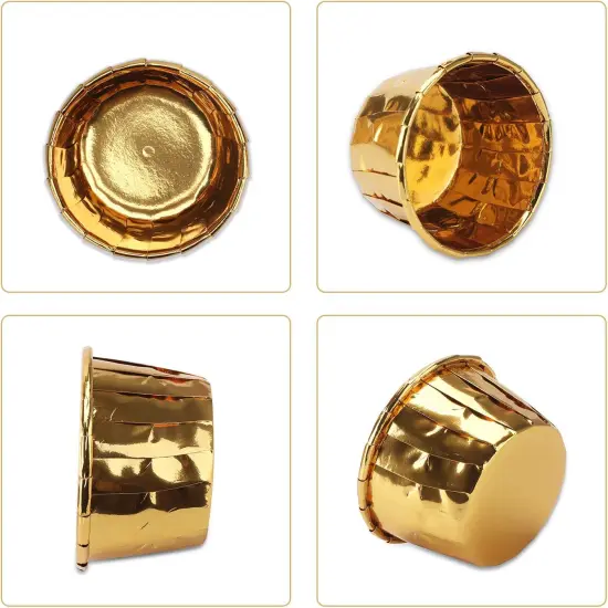Gold Cupcake Cups, 3.5 Oz 50pcs Disposable Foil Muffin Liners, Gold Cupcake Baking Cups, Ramekin Aluminum Cupcake Tip Pan Ramekin Holders, Little Baking Cups {4}