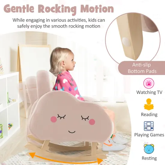 Pink Upholstered Kids Rocking Chair with Wooden Legs and Ergonomic Backrest and Armrests {6}