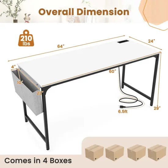 Costway Set of 2/4/6 Meeting Room Desk with Charging Station & Headphone Hook Metal Frame White {3}