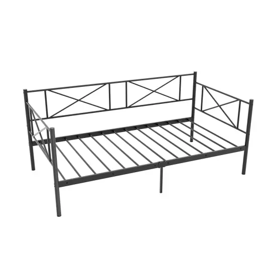 Twin Platform Bed Frame with Metal Slats and Space-saving Design Black {3}