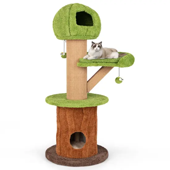 48-Inch Large Mushroom Shape Cat Tree with 2 Cute Condos and Branch-Shaped Scratching Posts {5}
