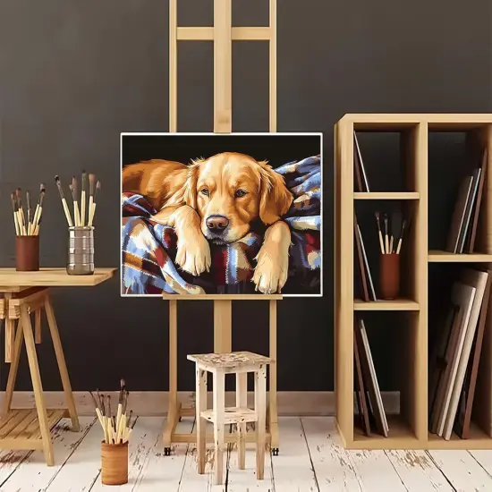 Paint by Numbers Kit for Adults - Dog on The Blanket Painting by Number on Canvas Without Frame, DIY Acrylic Art Crafts for Ideal Gift Home Wall Decor {2}