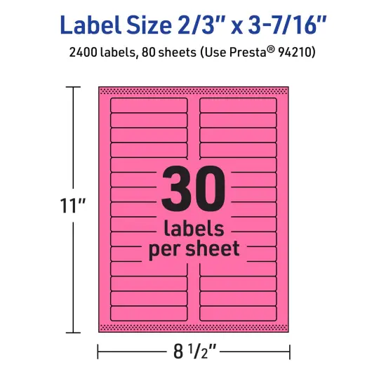 Avery Bright Pink Paper Labels, 2/3" x 3-7/16" Rectangle {5}