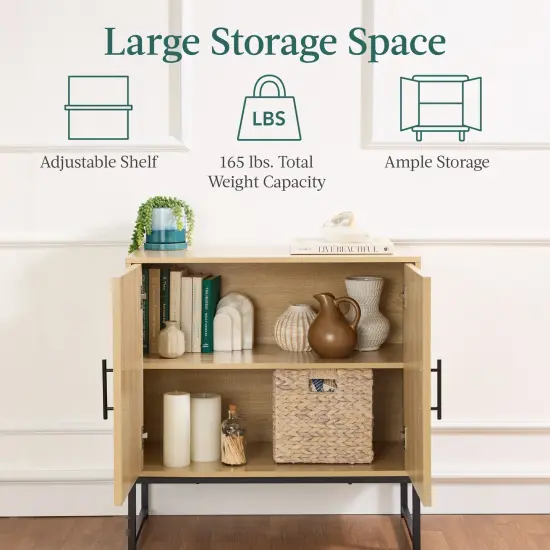 Best Choice Products 2-Door Slatted Storage Cabinet, Accent Furniture w/ Non-Scratch Foot Pads Oak {5}