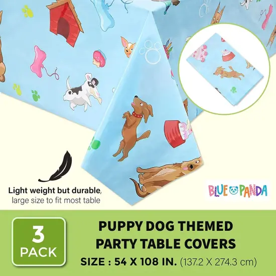 3 Pack Puppy Dog Themed Party Tablecloth (54 x 108 in, Rectangle) Blue {2}