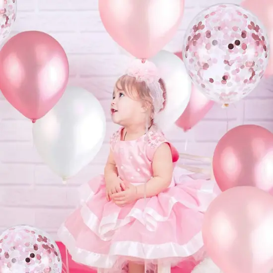 Pink and White Balloons, Pink Confetti Balloons White Balloons Total 90 pcs Latex Party Balloons for Hen Party Wedding Baby Shower Birthday Party Decoration {3}