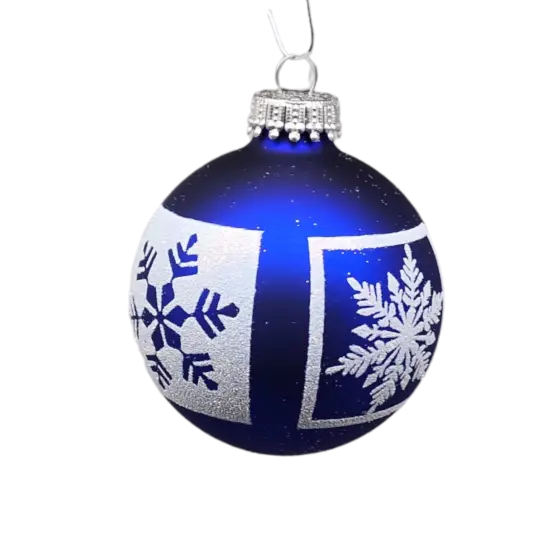 Krebs Value Glass Ball 4 pack - White Glitter Snowflakes on Deep Blue {2}