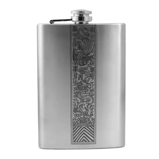 8oz Chinese Dragon and Phoenix Stainless Steel Flask {3}