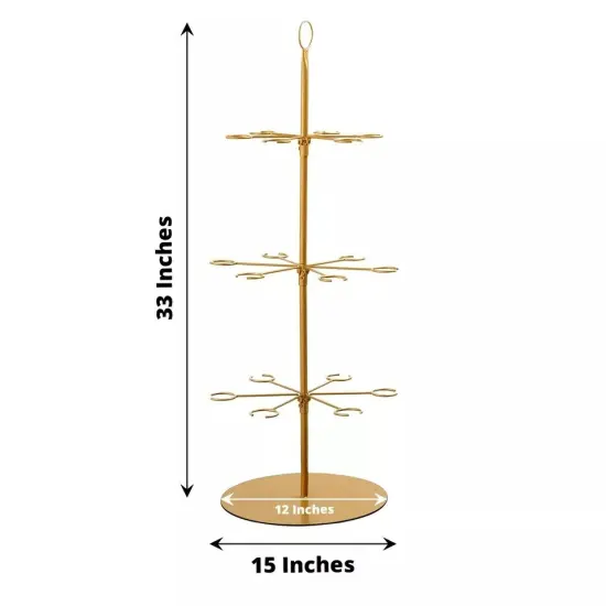 33" Gold 3-Tier Metal Wine GLASS STAND Champagne Flute Holder Tree Party Events {3}