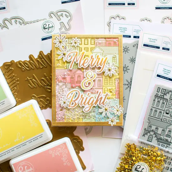 Pinkfresh Studio Stencils 4.25"X5.25" 5/Pkg-Holiday City View Layering {3}