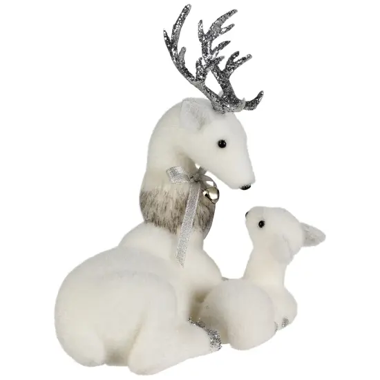 Northlight Laying Reindeer Mom and Calf Christmas Figurine - 11.5" White {7}