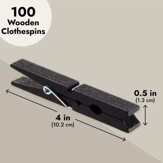 100 Pack Wooden Clothespins for Hanging Laundry, Crafts, Photos (Black, 4 In) {5}