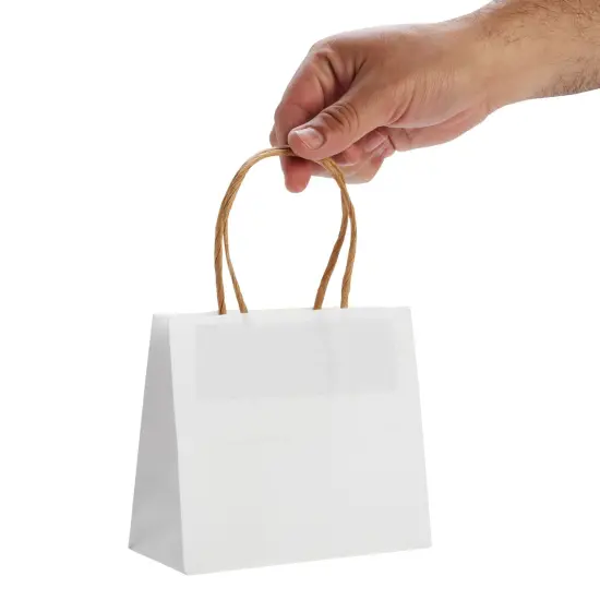 50 Pack Small Gift Bags With Handles, 6 x 5 x 2.5 Inch Thank You Bags for Baby Shower, Birthday Party White {6}