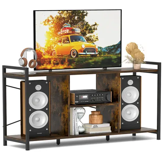 TV Stand with Metal Frame, Storage, Shelves and Anti-Tipping Kits {4}
