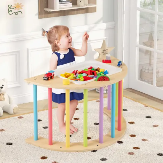 Wooden 6-in-1 Kids Climbing Arch Playset with Cushion, Storage Bin and Safety Features Multicolor {3}