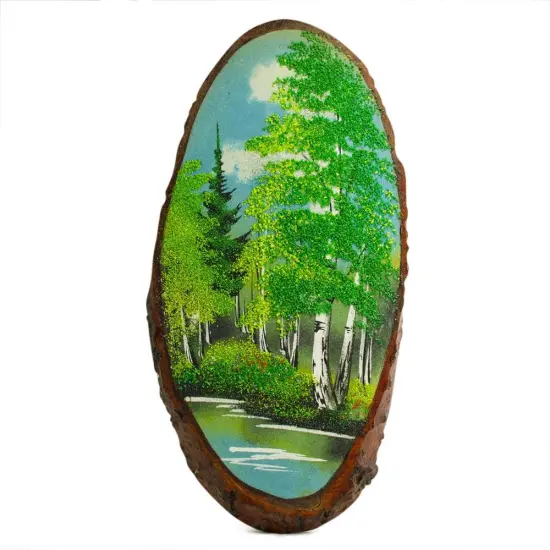 Spring Forest Woodcut Painting Wall Art Plaque 15 Inches {1}