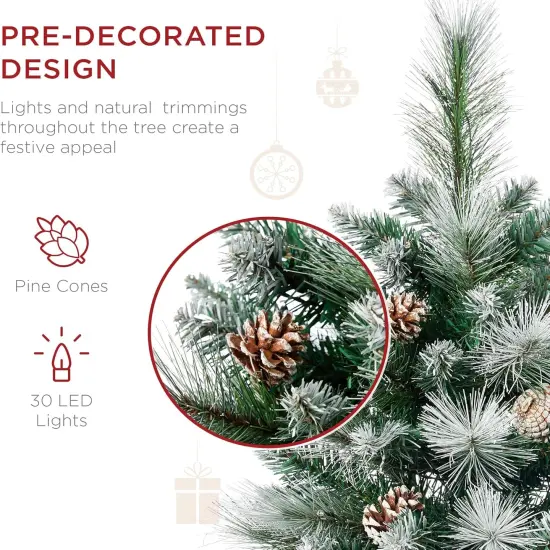 24.5in Pre-Lit Outdoor Christmas Trees, Battery Operated Holiday Pair with LED Lights Frosted {3}