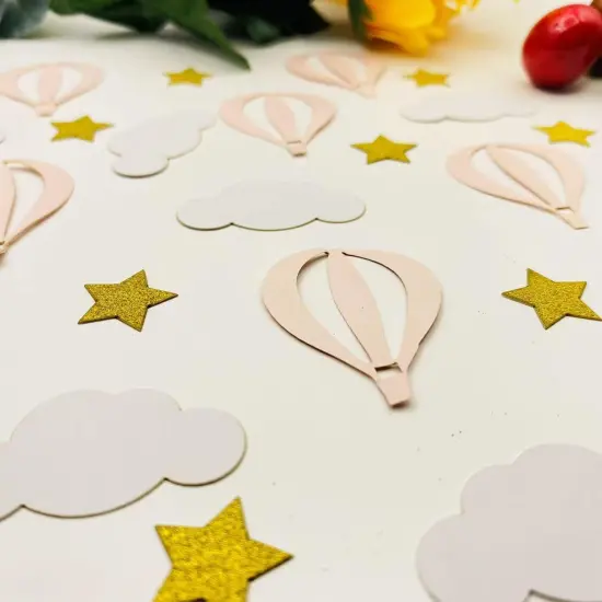 Glitter Gold Star White Clouds and Pink Hot Air Balloons Paper Confetti for Children Boys Girls Baby Shower Summer Birthday Wedding Theme Party Decorations, 100PCS {4}