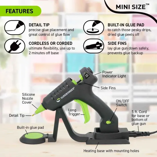 Cordless/Corded High Temperature Mini Hot Glue Gun With Detail Tip, 20 Watt, Recharge With Portable Heat Stand (CL-195F),Black {2}