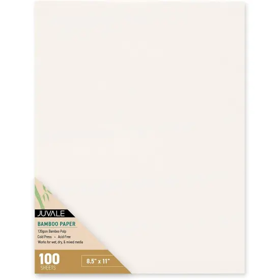100-Pack Cold Press Bamboo Paper Sheets for Mixed Media, Drawing, Painting, 120GSM (8.5 x 11 In) White {1}