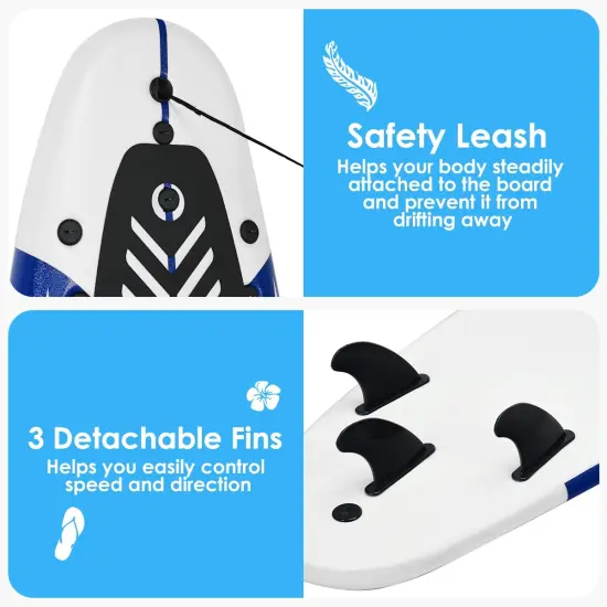 Foam Surfboard EPE EPS PP Lightweight Removable Fins White {5}