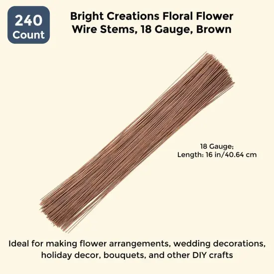 240 Count Brown 18 Gauge Floral Wire Stems for Artificial Flower Arrangements, Wreath Making, Wedding Decorations (16 Inches) {6}