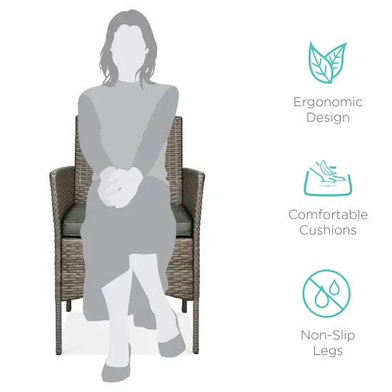 Best Choice Products 3-Piece Outdoor Wicker Conversation Patio Bistro Set, w/ 2 Chairs, Table Taupe/Slate Green {2}