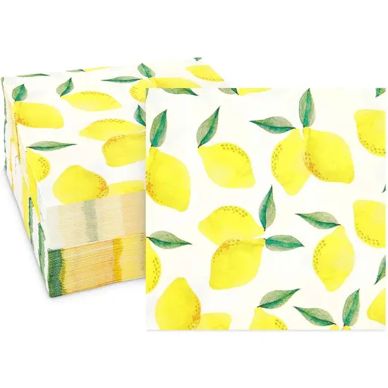 100-Pack Fruit Cocktail Napkins, Summer Party Decorations (Lemon Design, 5x5 in) {1}