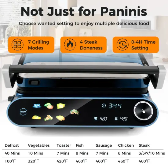 7-in-1 Electric Indoor Panini Press Grill &ndash; 1200W Contact Grill with Smart LED Display & Removable Plates {6}